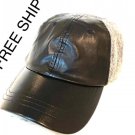 Black Vegan LEATHER WOOL BASEBALL CAP HAT