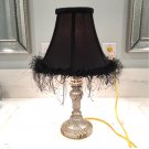 Silver SCROLL LAMP w Black FEATHER SHADE