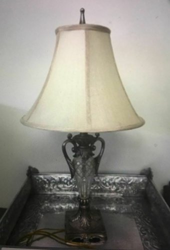 Silver scroll table lamp