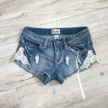 MUDD DENIM LACE JEAN SHORTS Sz 1