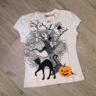 Halloween WHITE CAT SCREEN TEE Kids 7/8 Girls T-Shirt