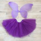 Girls PURPLE FAIRY COSTUME Tutu & Wings Set one sz Kids 