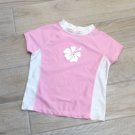 VTG Girls PINK SWIM RASH GUARD TEE M7/8 Hawaiian flower on pink swim suit rash u