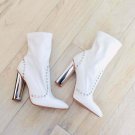 Wild Diva WHITE GROMMET BOOT SIVER HEELS Booties Boots Heeled Boots NEW