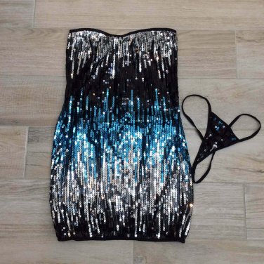 DISCO BALL SEQUIN MINI DRESS New Blue / Silver