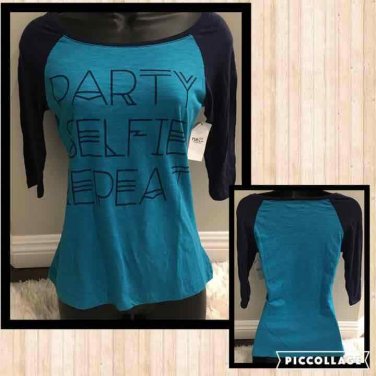 SELFIE BASEBALL TEE S NWT Party Selfie Repeat Blue L/S T shirt