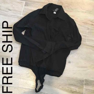 MODA INTL Black THONG BODY SUIT SHIRT M