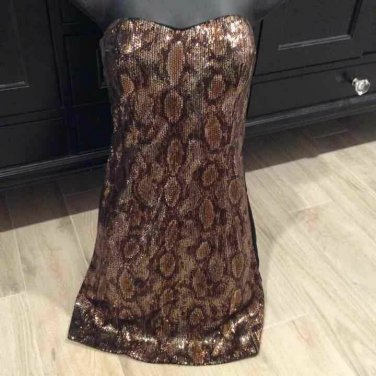 Aggie BLACK SILKY & GOLD SEQUIN Snake Print DRESS L