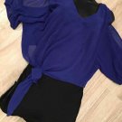Akiko Blue Black Cocktail Dress L NWT