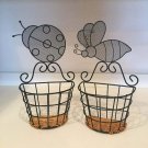 VTG 2 Green METAL WIRE BEE WALL HANG BASKET