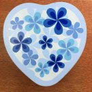 Large WOOD HEART JEWELRY BOX Blue Floral