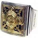 Gerochristo 2236 - Solid Gold & Sterling Silver Medieval-Byzantine Ring / size 7