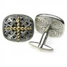Gerochristo 7081 - Solid 18K Gold & Sterling Silver Medieval Cross Cufflinks
