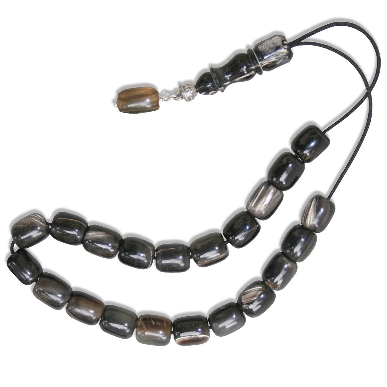 Worry Beads - Komboloi - Natural Bull Horn & Sterling Silver - Barrel Shape