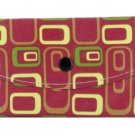 Women's Fashion Wallet~Reddish Pink With Green Yellow & Brown Designs