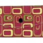 Women's Fashion Wallet~Reddish Pink With Green Yellow & Brown Designs