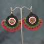 Black/Orange Handmade Crochet Beaded Hoop Gypsy Boho Hippie Earrings