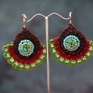 Green/Brown Handmade Crochet Beaded Hoop Gypsy Boho Hippie Earrings