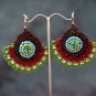 Green/Brown Handmade Crochet Beaded Hoop Gypsy Boho Hippie Earrings