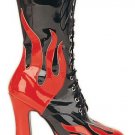 Women's Lace Up Chunk Heel Ankle Boot with Flame Pattern