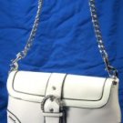 Laced Design Handbags with Chain Strap & Rhinestone Buckle - White