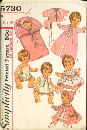 Vintage Simplicity #5730 Doll Wardrobe 16" for Betsy Wetsy