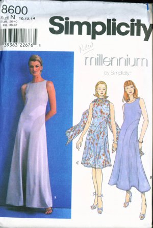Simplicity #8600 MILLENNIUM Dress 7 Scarf Pattern 10-12-14 UNCUT