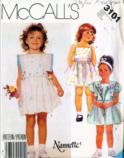 McCall's 1987 Pattern #3101 NANNETTE Children's Dress & Bib 4-5-6 UNCUT