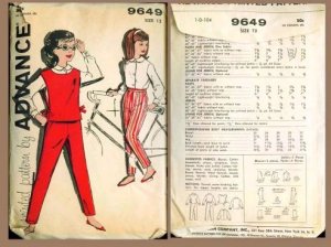 Vintage 1960's Advance Pattern #9649 Girl's Blouse, Pants, & Jerkin Size 12