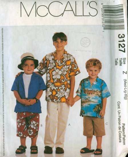 McCalls 3127 Boys Shirt and Pants Pattern Med, Lg, XLg UNCUT