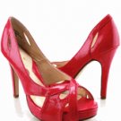 Fuchsia Patent Peep Toe Platform Heel Pumps