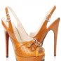 Orange Platform Slingback Peep Toe Heel Pumps