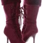 Purple Suede Lace Up Fur Pointed Heel Boots