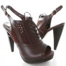 Brown Oxford Slingback Peep Toe Heel Pump
