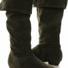 Green Suede Tall Pointy Toe FoldOver Flat Boot
