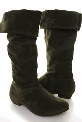 Green Suede Tall Pointy Toe FoldOver Flat Boot