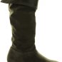 Green Suede Tall Pointy Toe FoldOver Flat Boot