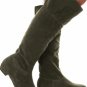 Green Suede Tall Pointy Toe FoldOver Flat Boot