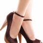Brown Satin Peep Toe Platform Ankle Strap Pump