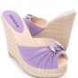 Canvas Peep Toe Platform Wedge Slides Sandals