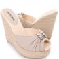 Canvas Peep Toe Platform Wedge Slides Sandals