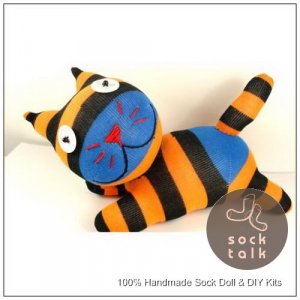 Handmade Sock Monkey Cat Kitty Stuffed Animals Doll