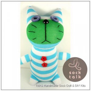 Handmade Sock Monkey Cat Kitty Stuffed Animals Doll