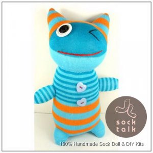 Handmade Sock Monkey Cat Kitty Stuffed Animals Doll