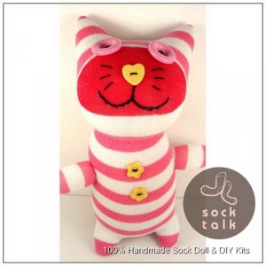 Handmade Sock Monkey Cat Kitty Stuffed Animals Doll