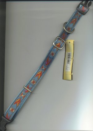 EZ squeeze open latch adjustable dog collar in blue Navajo design - medium 14-21 inch neck