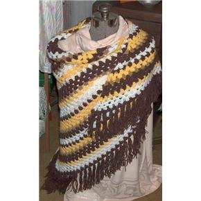 Brown, yellow, white Shawl - large - vintage but never used