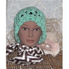 mint green designer hat - larger size Hand Crocheted