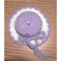hand crocheted hat pincushion in purple and multi color