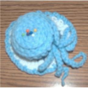 hand crocheted hat pincushion powder blue white country blue